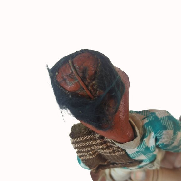 Vintage Handcrafted Mexican Folk Art Doll With Checkered Shirt & Sandals - Picture 5 of 5